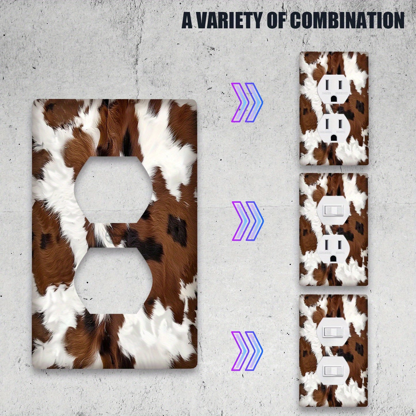 Cow print decorative wall plate made of unbreakable polycarbonate thermoplastic, perfect for bedrooms, kitchens, and home decor.