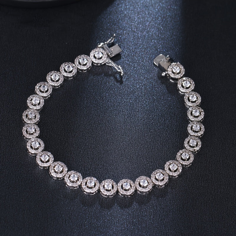 Shiny Zirconia Thin Tennis Bracelet Made with Silver Plating, Decorated with Sparkling Stones, Versatile Copper Hand Chain