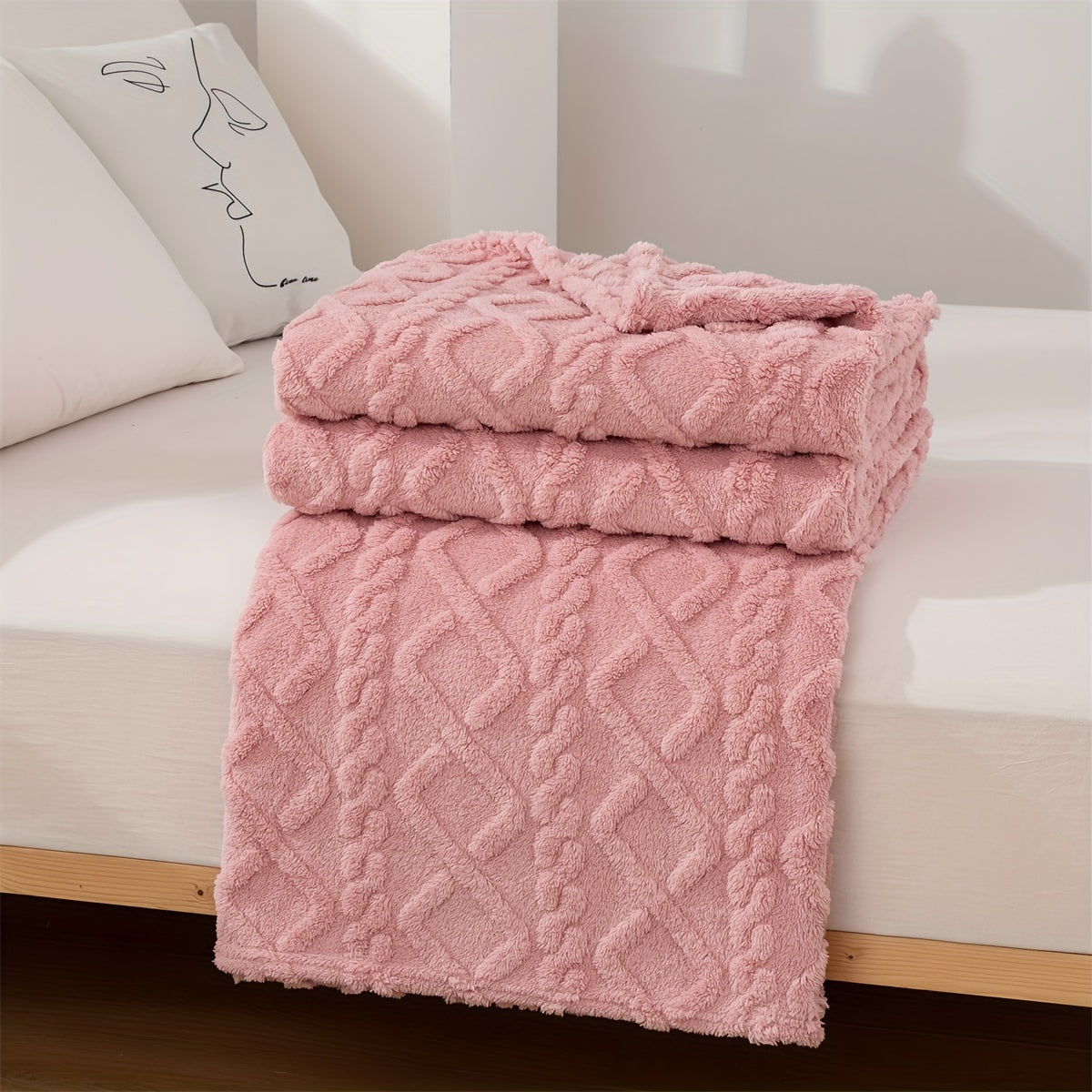 A cozy and versatile blanket with a sweater-like embossed design, perfect for New Year's, Chinese New Year, Valentine's Day, Mother's Day, and back-to-school occasions.