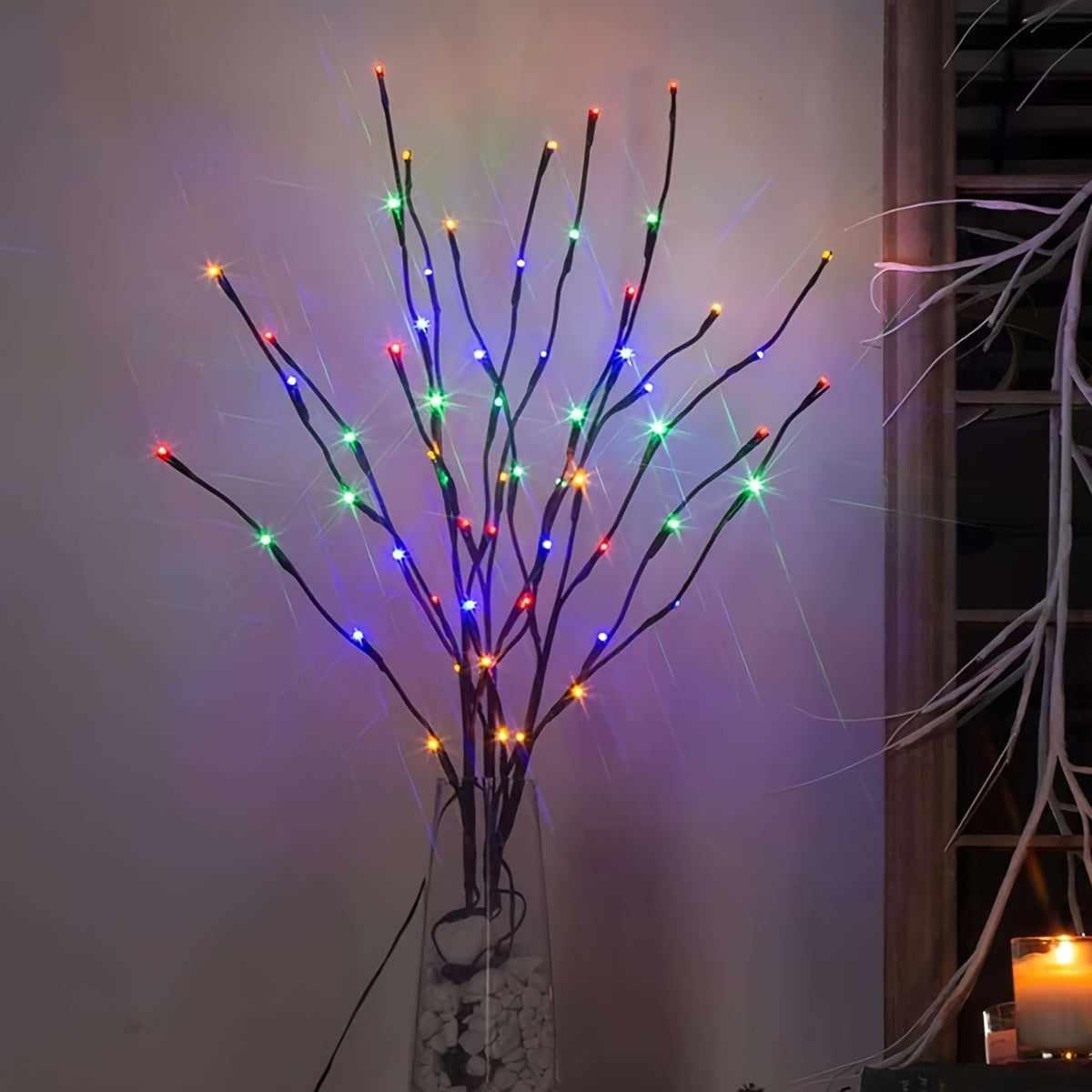 1 piece of Art Deco style 20 LED tree branch lights with geometric pattern. Freestanding tabletop decorative string lights for living room. Switch control, battery powered. Flower theme night light for bedroom, perfect for birthdays, Easter, or gifts.