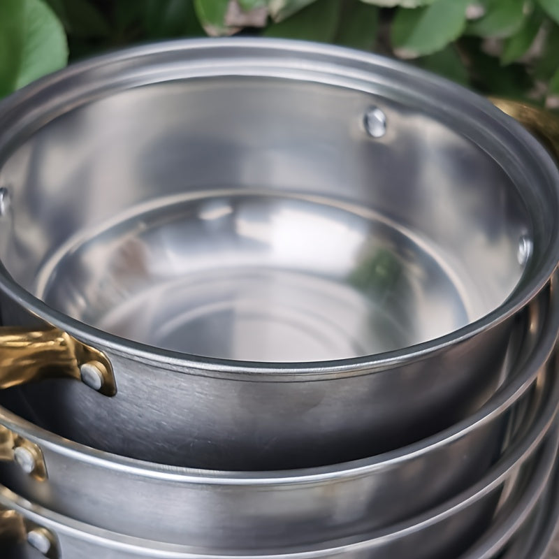 Introducing UAO, the perfect addition to your outdoor camping cooking gear. This large stainless steel soup pot comes equipped with dual handles and a glass lid, making it perfect for use on induction cookers. Its versatility allows for stewing, making