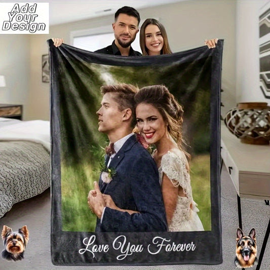 Unique Photo Customized Flannel Fleece Throw Blanket - Modern Geometric Design, Multicolored, Digitally Printed, Suitable for Year-Round Use, Handcrafted Knit, Made of Polyester, Ideal for Families, Couples, Kids - Thoughtful Present Option