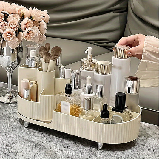 Wnnideo Makeup Organizer Carousel rotates 360 degrees - Plastic countertop storage display for skincare, perfume, brushes, and lipstick - No electricity needed.