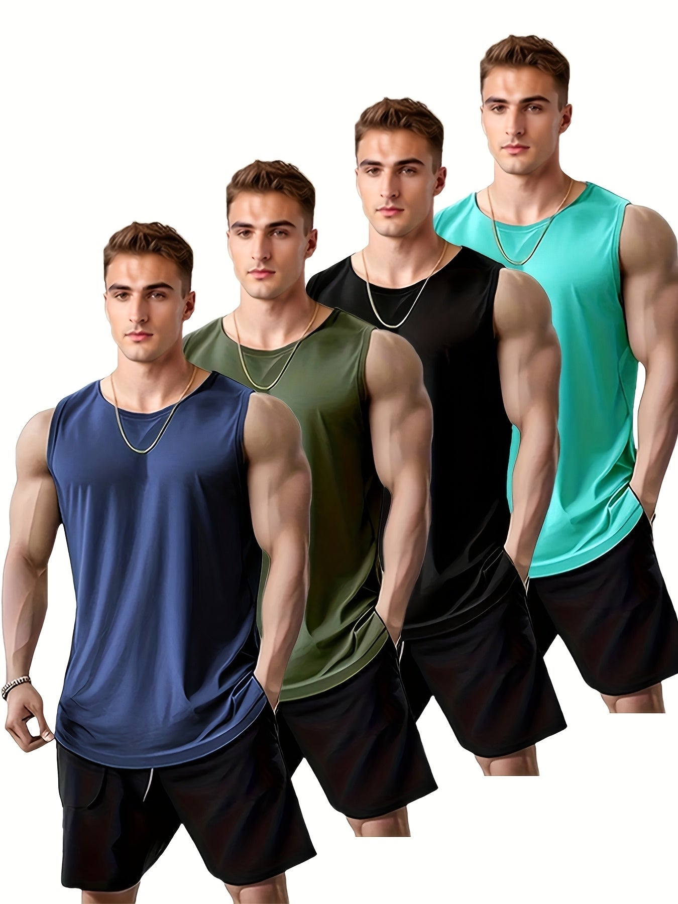 Set of 4 Men's Quick-Dry Athletic Tank Tops - Ideal for Running & Training