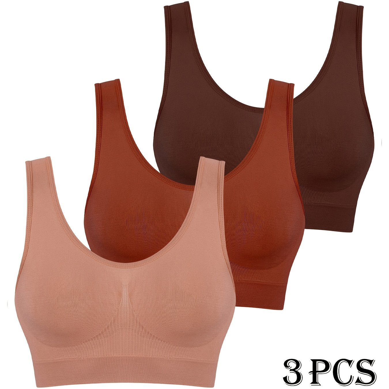 3 seamless high support sports bras for women made of polyamide and elastane. No padding, shockproof, wirefree comfort.