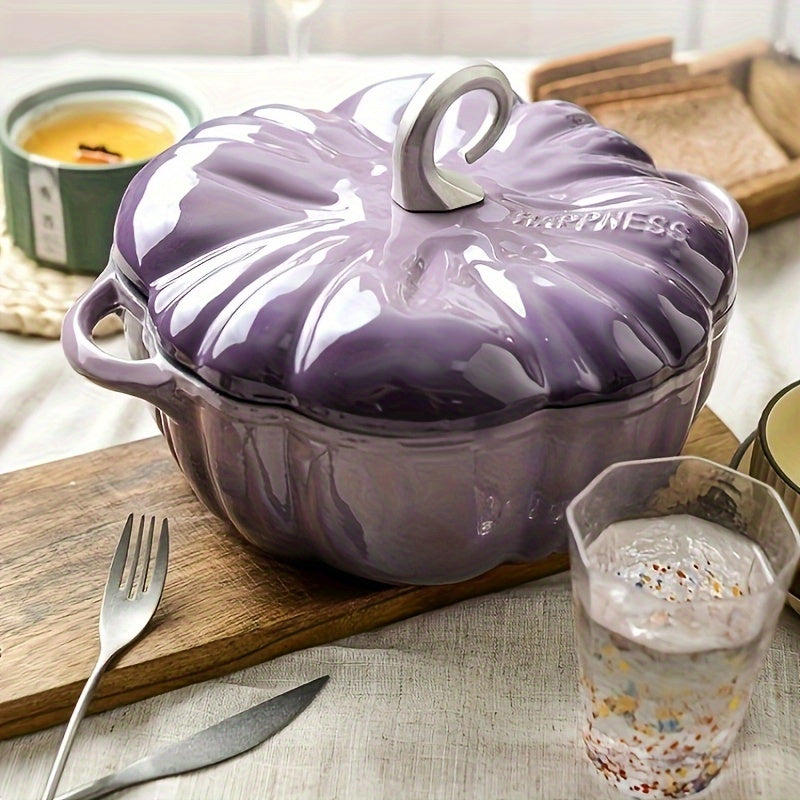 Durable Cast Iron Pot for Pumpkin Soup, with Non-Stick Coating, Suitable for Gas, Induction, and Electric Stoves - Easy to Clean in the Dishwasher