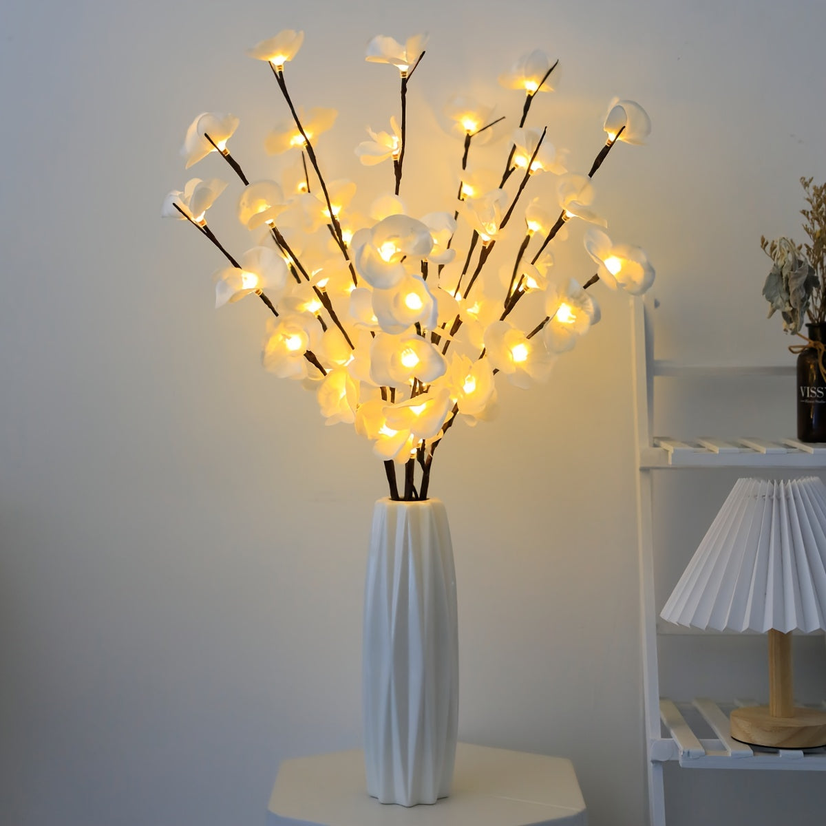 White Phalaenopsis LED light tree, battery-operated, suitable for various occasions and indoor decorating.