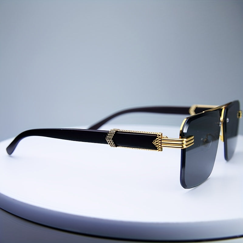 Men's fashion glasses with retro design, diamond cut edges, marble wood accents, ideal for activities, with rectangular rimless design.