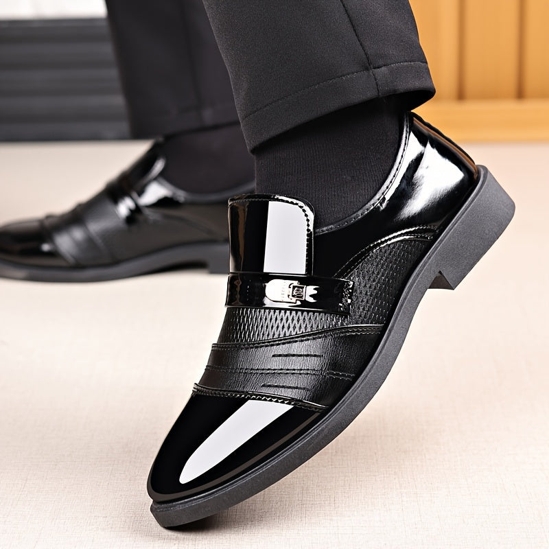 Men's minimalist dress shoes with pointed toe and PVC sole for office, parties, weddings, and business casual wear.