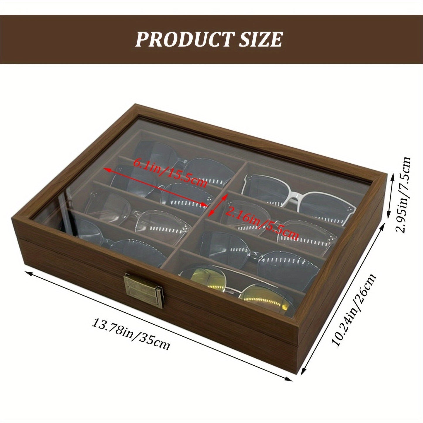 Elegant Black Walnut Wood Organizer for 8 Fashion Glasses - Stylish Eyewear Display Case for Women with Durable Shell