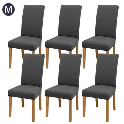 Set of 6 solid color chair covers made of stretch spandex fabric, easily removable and washable, ideal for dining rooms, kitchens, and hotels.