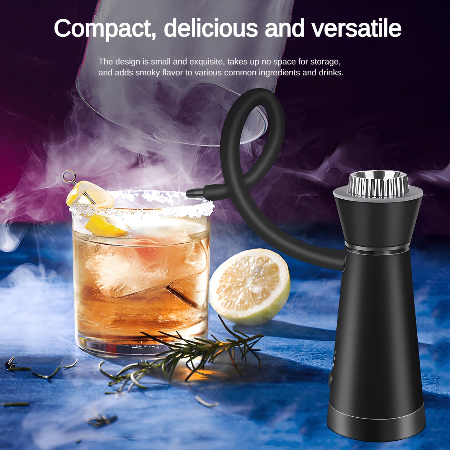 The Smoke Infuser is a portable handheld smoking gun made of durable aluminum and titanium construction. This innovative device is perfect for adding smoky flavor to cocktails and steak, making it a must-have tool for molecular gastronomy enthusiasts.