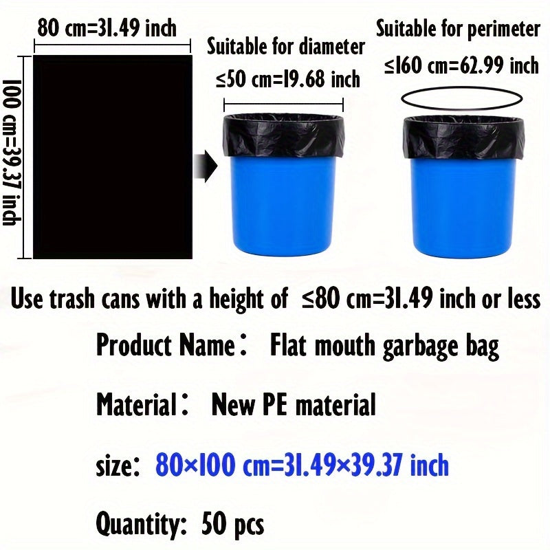 "50 dona 7-gallon va 30-gallon bir martalik chiqindi sumkalari. Ushbu qalin sumkalar ochiq havoda, sanoatda, mehmonxonada, hovlida va boshqa chiqindilarni tashlash ehtiyojlari uchun ideal."