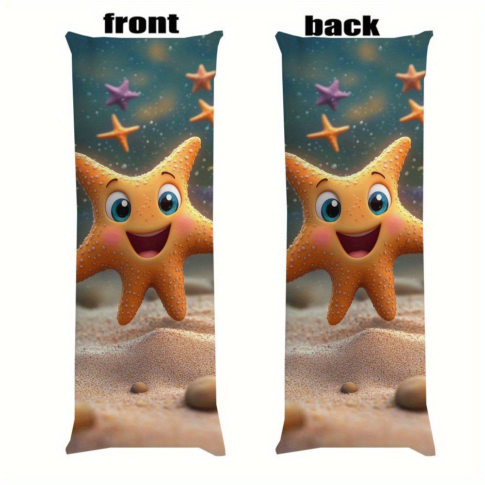 One piece Modern Cartoon Starfish Pillow Cover, measuring 137.16x50.8cm. Made of ultra soft ultra short plush material, this reusable lumbar support cushion case features a zipper for easy removal. Machine washable and made of all-season polyester, this