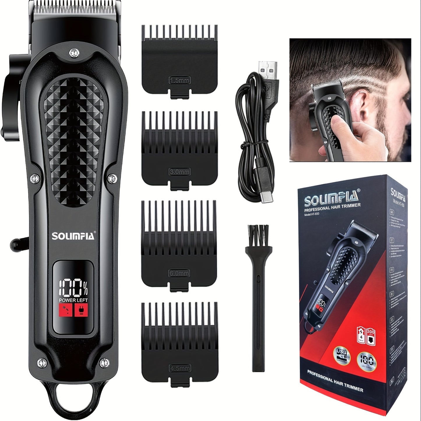 SOLIMPIA Professional Hair Clippers for Men - Cordless & Corded, USB Rechargeable, Ideal for Hair Cutting & Grooming.