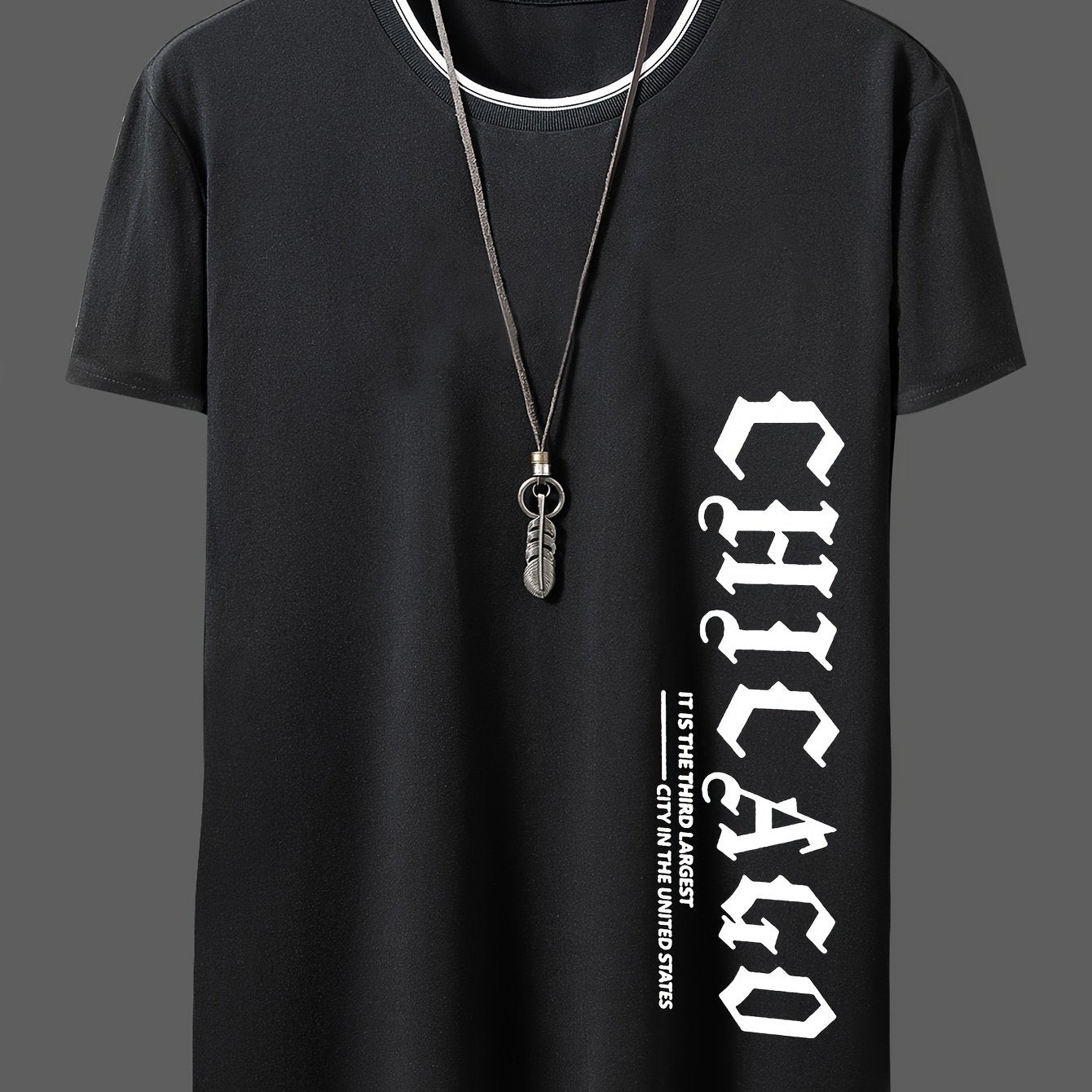 Men's "CHICAGO" Letter Print T-shirt, Perfect for Summer Casual and Street Wear