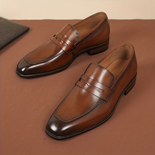 Men's classic slip-on loafers with genuine upper and lining, rubber sole, round toe - suitable for all seasons.