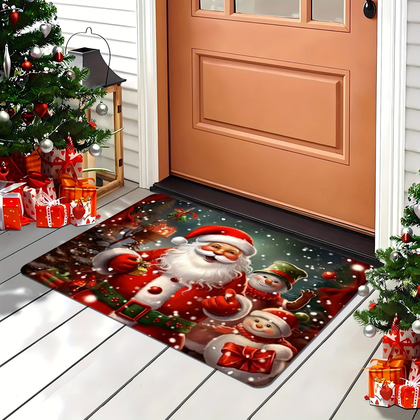 Get into the holiday spirit with our Festive Christmas Theme Door Mat featuring a charming Santa and tree design. This non-slip mat is easy to clean, stain-resistant, and machine washable, making it perfect for any room in your home or office. Its