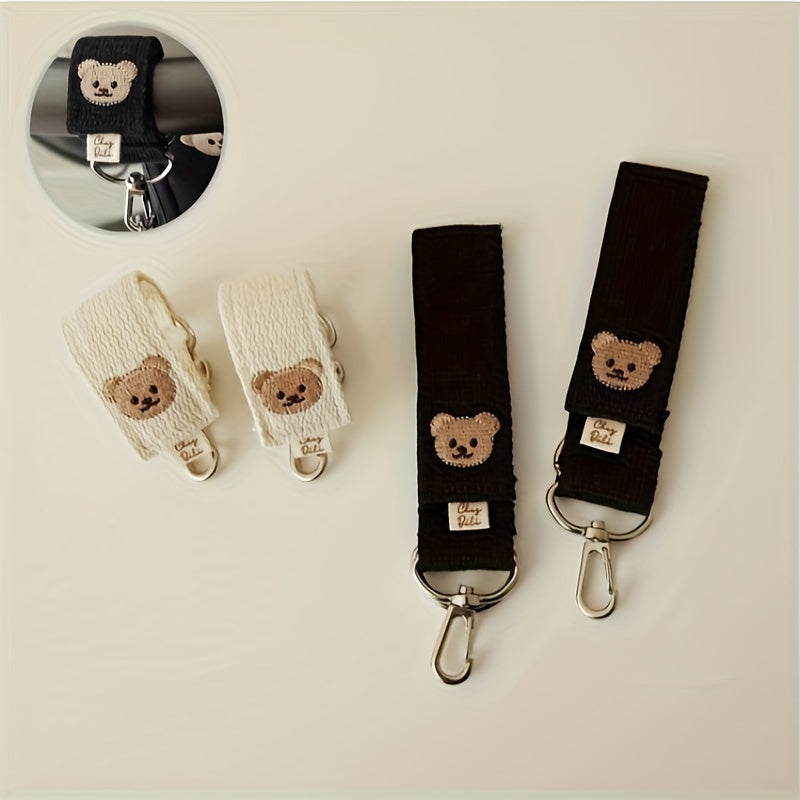 Set of 2 Adorable Cartoon Bear Stroller Hooks, Versatile Embroidered Bear Hooks