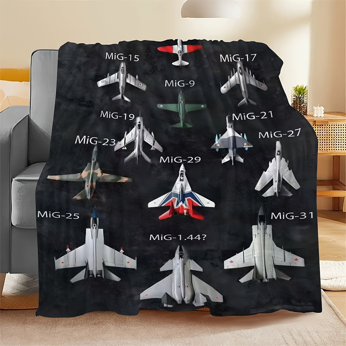 Contemporary Military Jet Aircraft Print Flannel Fleece Throw Blanket - Hypoallergenic, Stain Resistant, All-Season Multipurpose Knit Fabric Bedding - Perfect Gift for Aviation Enthusiasts, Men, and Women