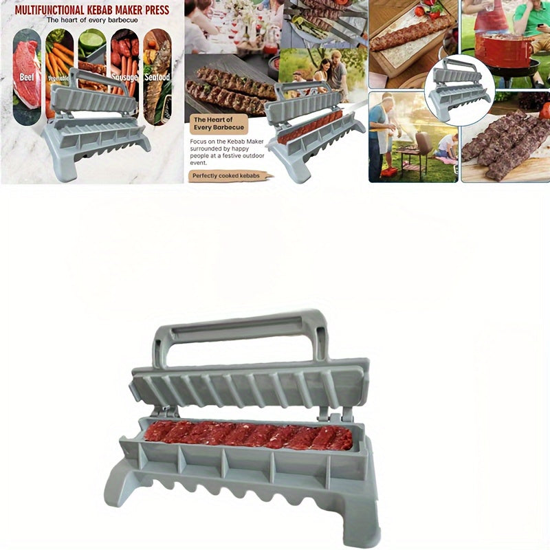 1pc EasyKebab Plastic Kebab Maker: Single-row skewer mold for BBQ, portable kitchen tool.