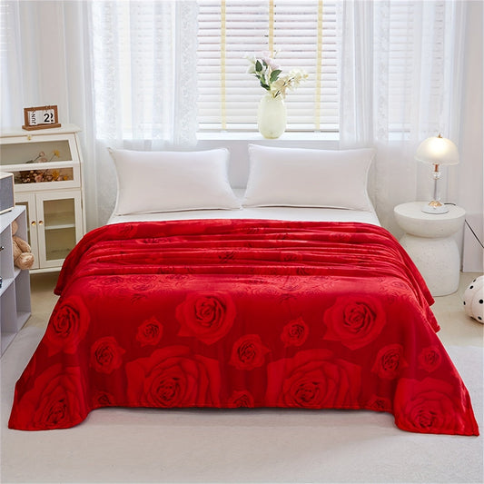 Soft and comfortable rose pattern bed blanket, perfect for sofa, office, bed, camping, and travelling. Makes a great Valentine's Day gift.