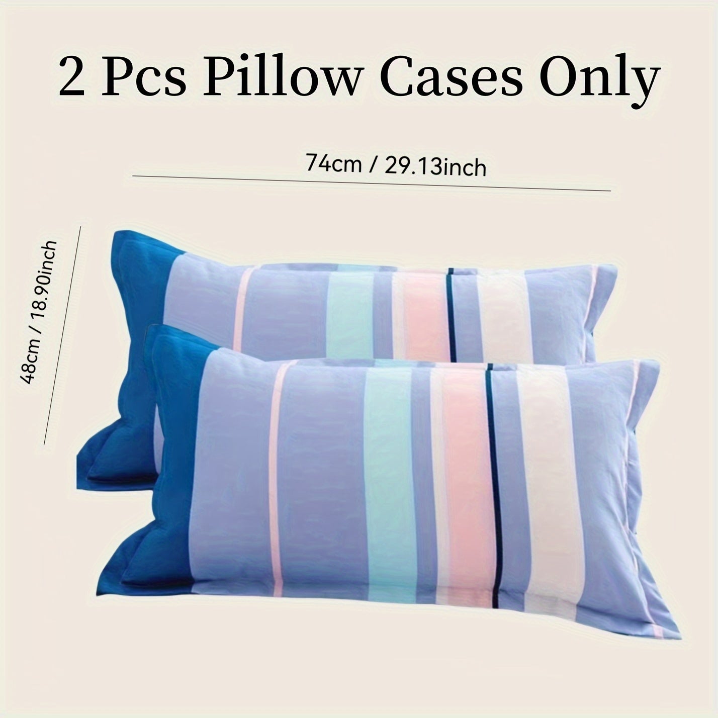 Super Fine Fiber Pillowcase Set of 2 in Large Size, featuring Envelope Closure and Striped Print Design. This Pillowcase is Soft, Plush, and Breathable, making it perfect for Sleep and as a stylish addition to Bedroom or Living Room Decor.