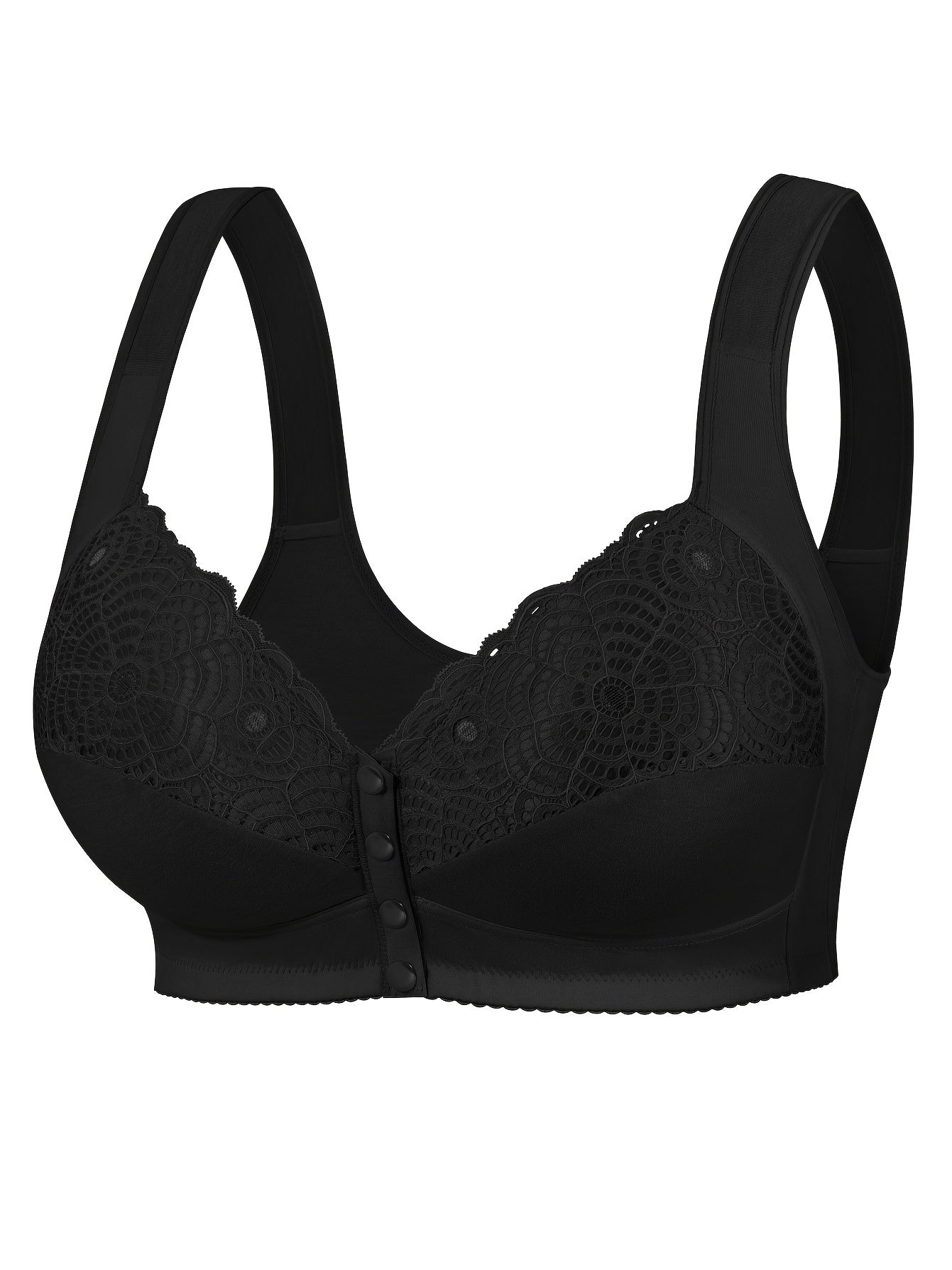 Women's Plus Size Lace Front-Closure Bralette - Wireless, Comfortable Fit with Non-Removable Pads