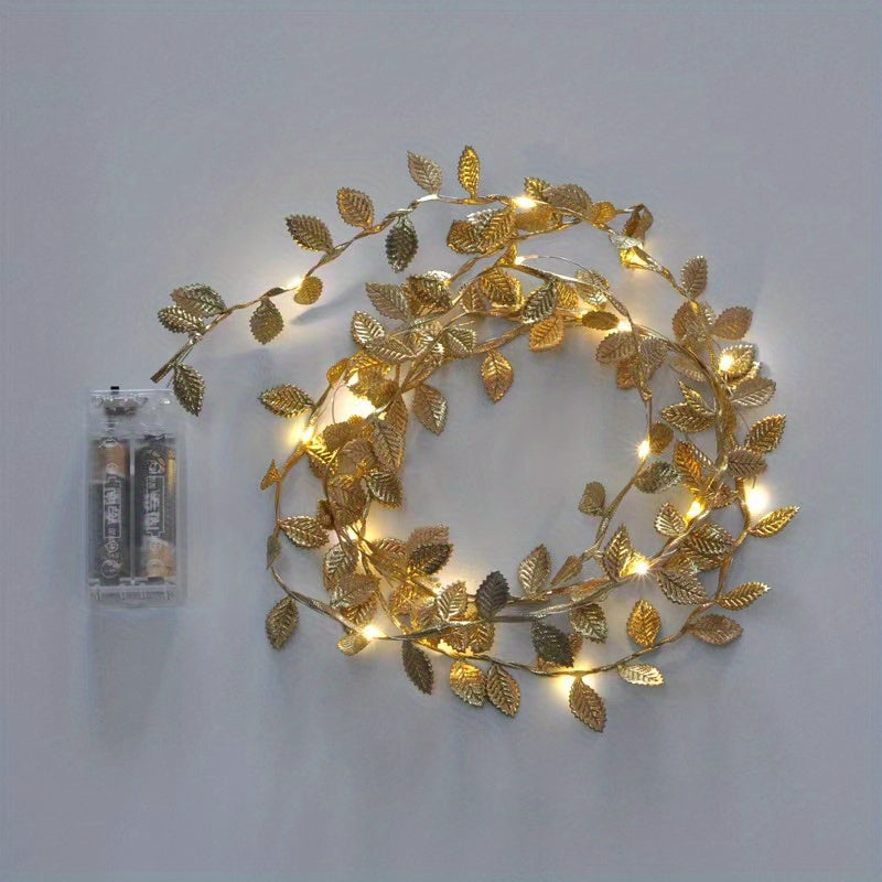 Small LED lights, Golden leaf ribbon lights for birthdays and Christmas decorations.