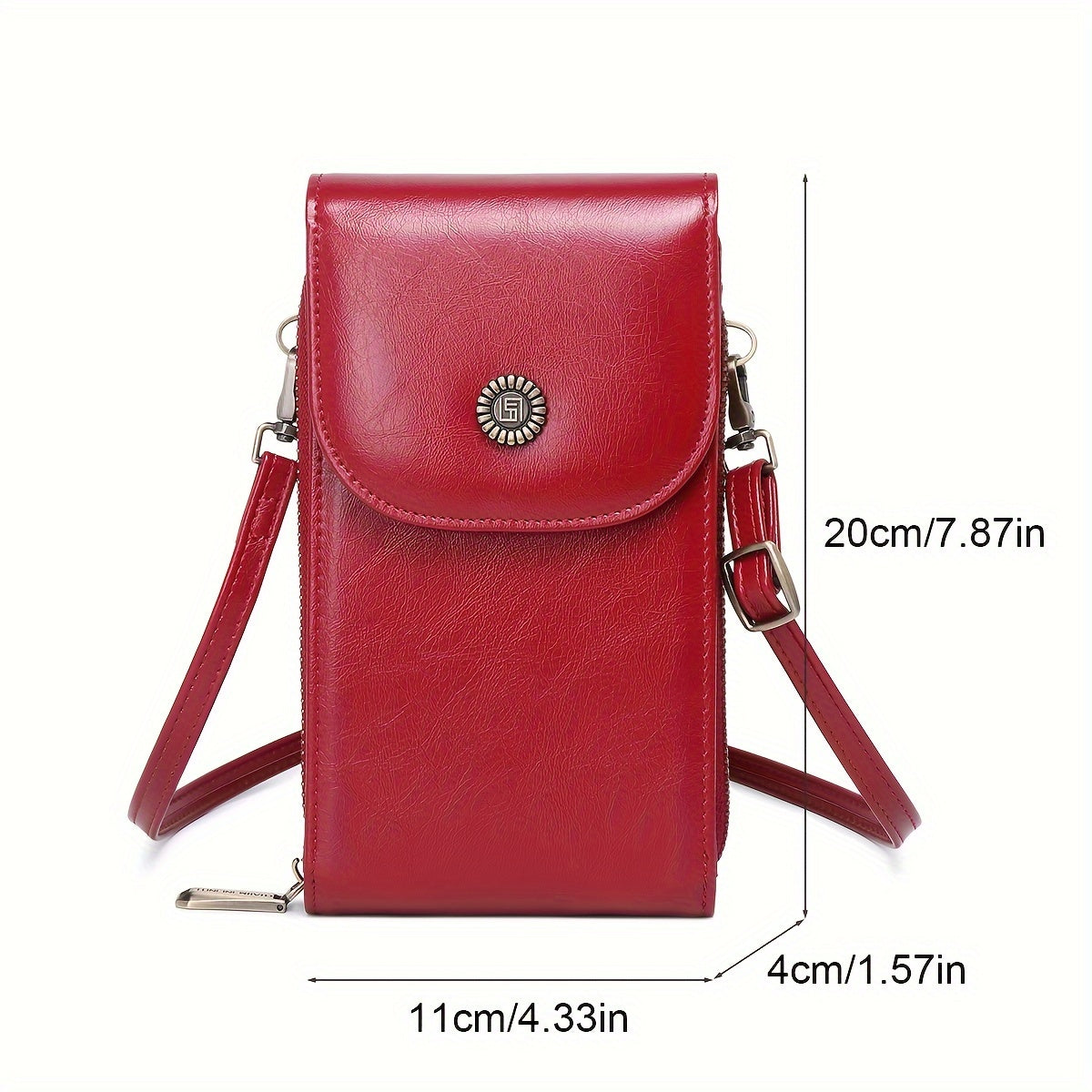 CHARM INFINITE RFID Blocking Crossbody Phone Wallet in Vintage Red with adjustable strap, multi-pocket organizer, waterproof & anti-theft design for everyday use.