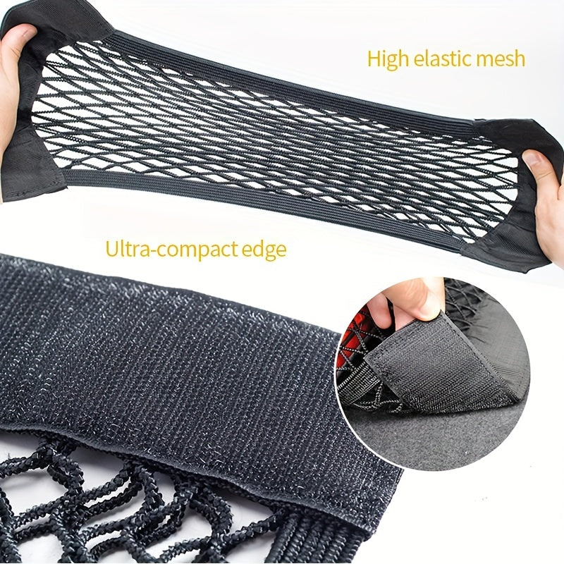 Universal car seat back organizer with elastic string net for easy storage and cleaning, car accessory.