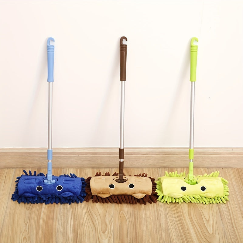 Children's Mop for Household Cleaning - 1 Piece. This retractable mop is a fun children's toy and a mini flat mop for cleaning. It features chenille dust removal tool for easy corner cleaning in children's bedrooms. Perfect for play house fun!