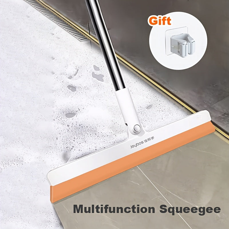 Multi-functional squeegee with stainless steel and plastic scraper, ideal for cleaning windows, tiles, glass, and removing pet hair and dust. Comes with a holder for easy storage. Perfect for use in the living room, bathroom, car, glass, walls, and