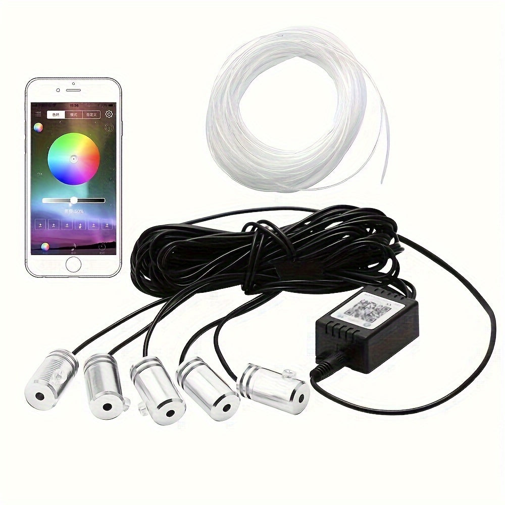 16m RGB LED Car Interior Strip Lights with 16 million colors, wireless app control, music sync lighting, and 6m fiber optic kit.