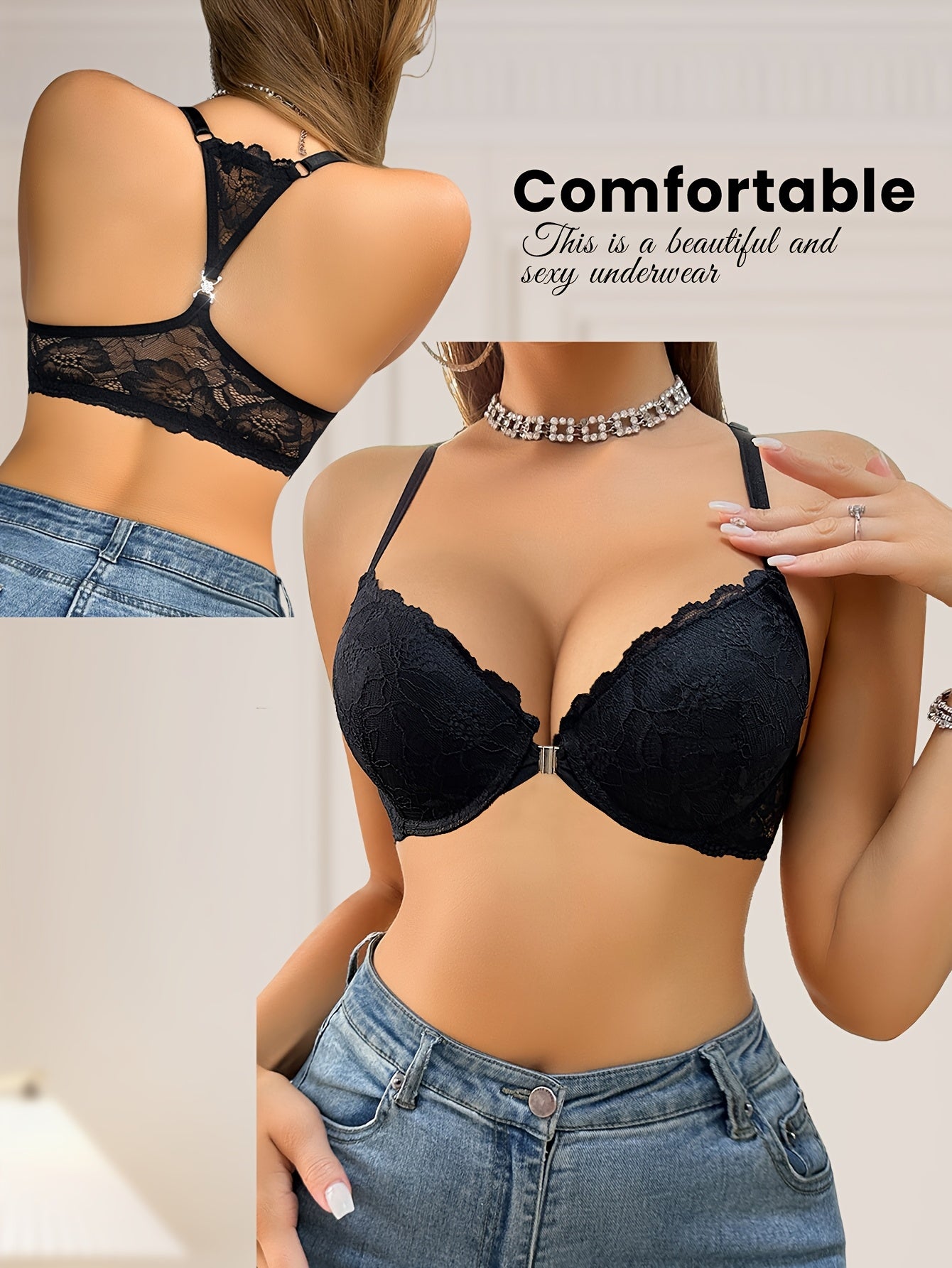 elegant lace underwire bra with push-up support, sexy and comfortable women's lingerie