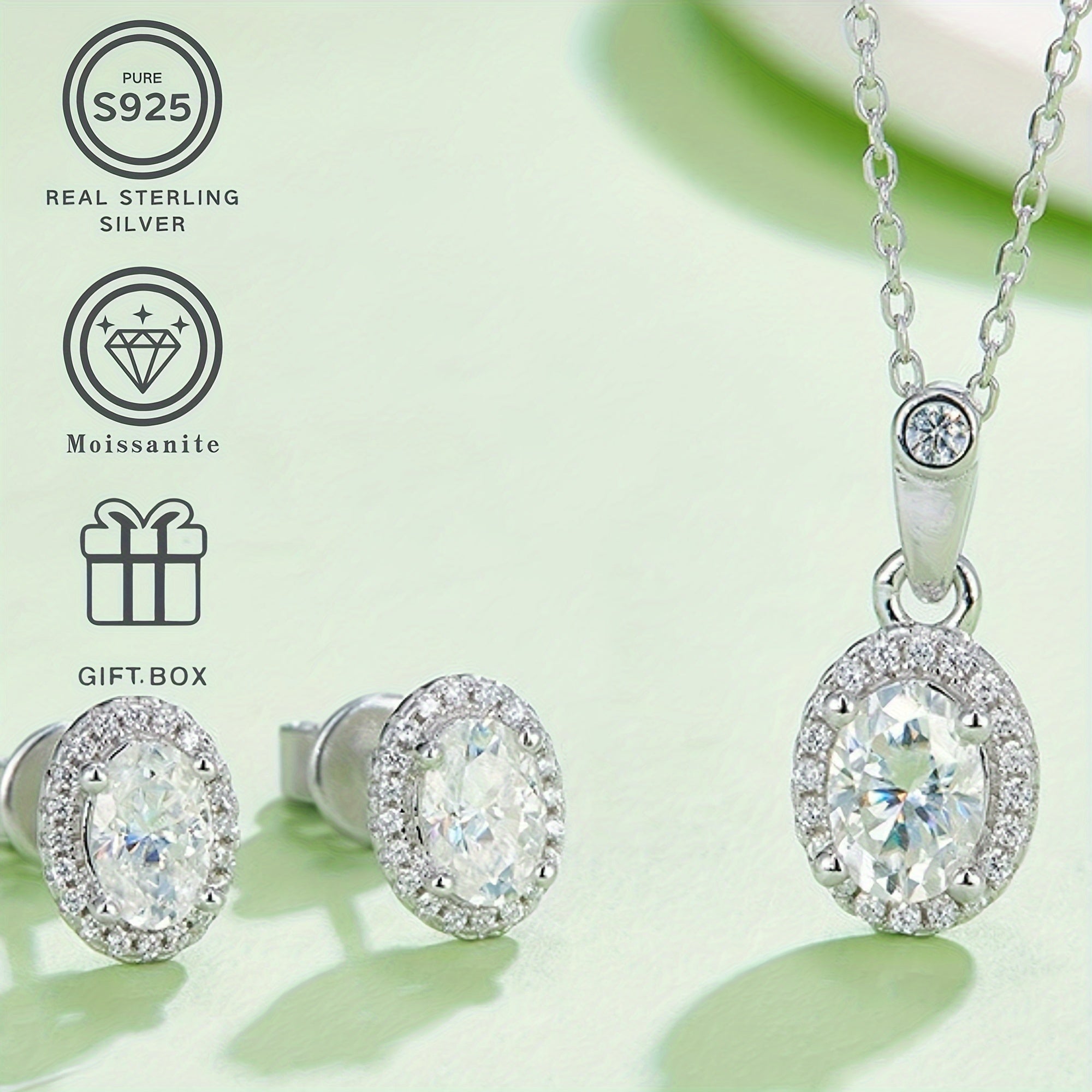 Stylish 3-piece Moissanite Jewelry Set - Includes a Necklace and Earrings in S925 Sterling Silver, Suitable for Any Occasion, Great Gift for Women