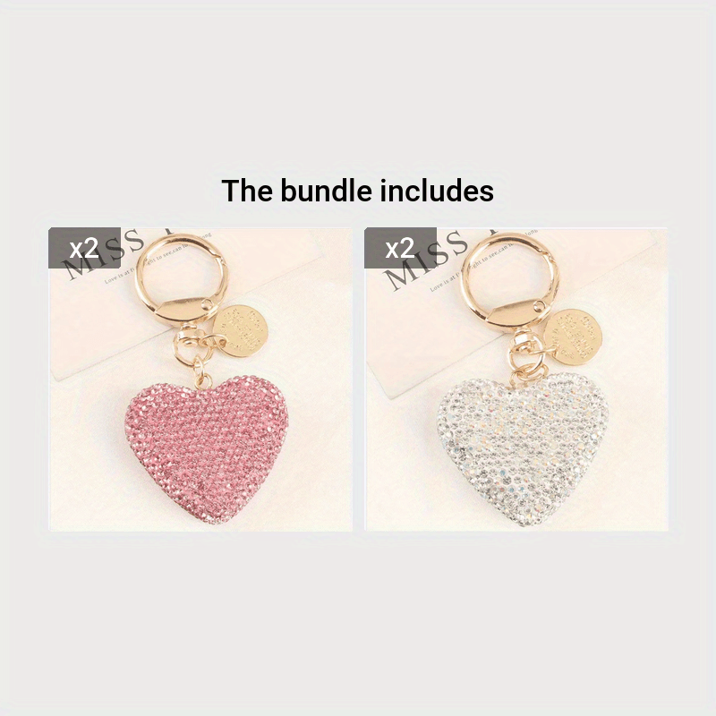 Valentine's Day Gift Set: Heart-Shaped Rhinestone Car Keychain, Resin Love Heart Earphone Case Charm, and Metal Tag Bag Accessory perfect for Women.