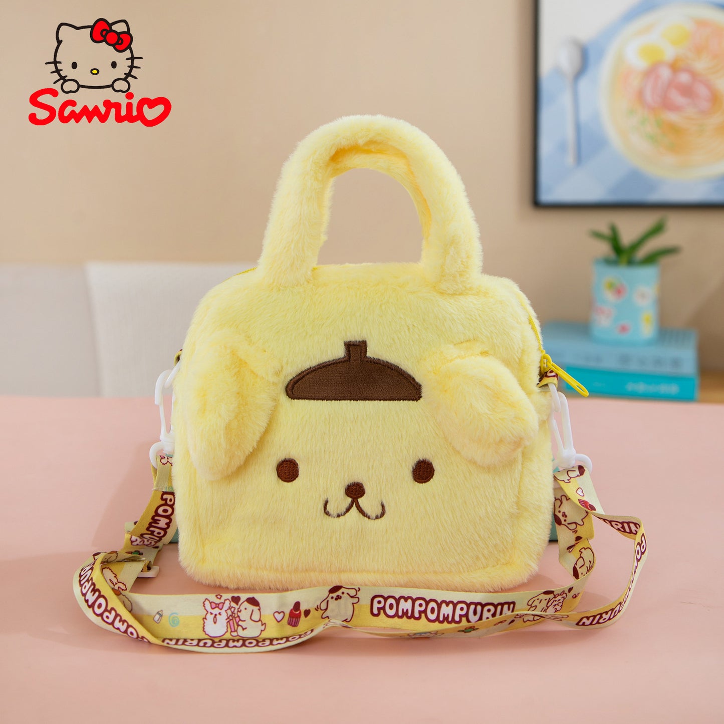 Sanrio Hello Kitty, Kuromi & My Melody Plush Tote: Soft polyester shoulder bag for fans, perfect for parties and as a Valentine's Day gift by SANRIO.