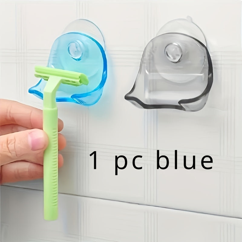 Single Plastic Suction Cup Razor Holder for Wall-Mounted Shower Storage, No Wood, No Battery, Bathroom Organizer Accessory