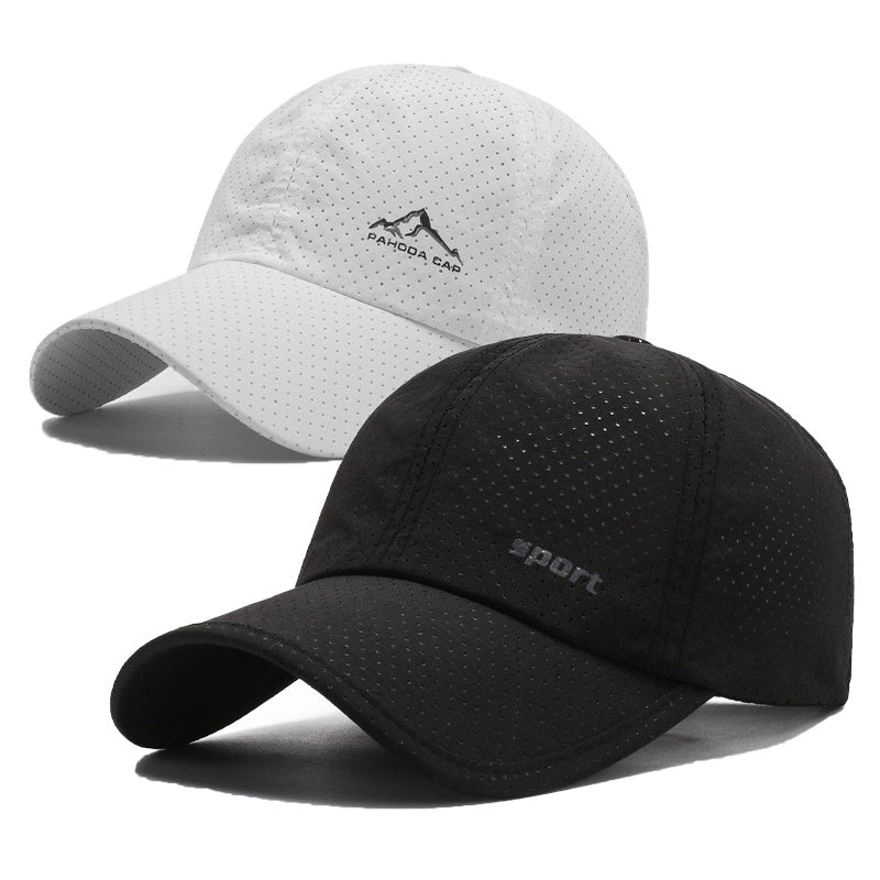 2-Pack Quick-Dry Baseball Caps, 100% Polyester Mesh, Snow Mountain & Sport Letter Print, Casual Sports Style for Spring/Summer