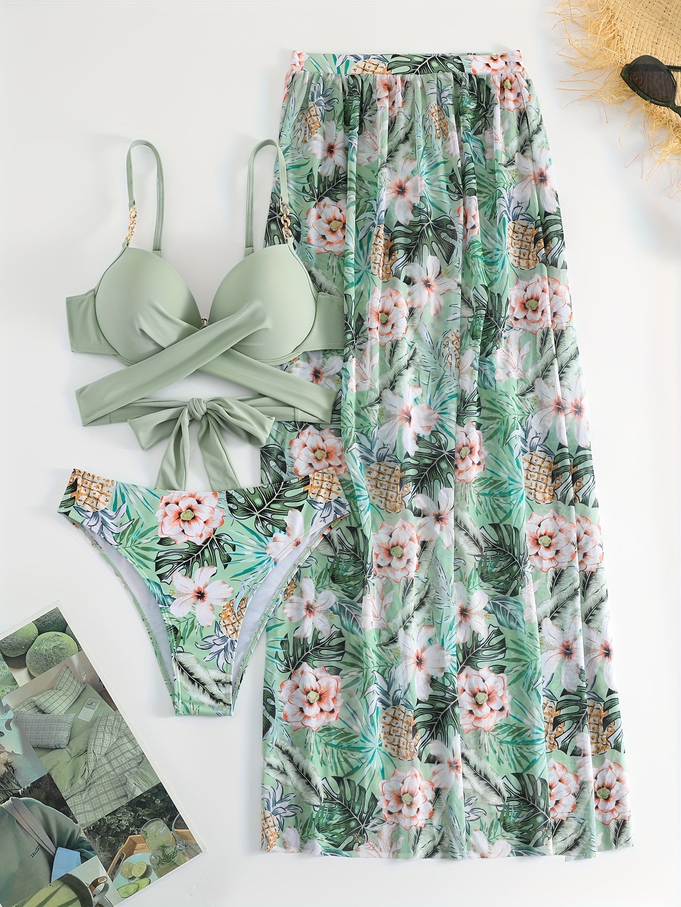 Green Flower Split Swimsuit