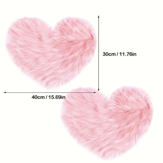 Set of 2 Plush Heart-Shaped Faux Wool Carpets - Great for Dresser and Home Decoration, Easy to Clean in Washing Machine, Perfect Christmas Present