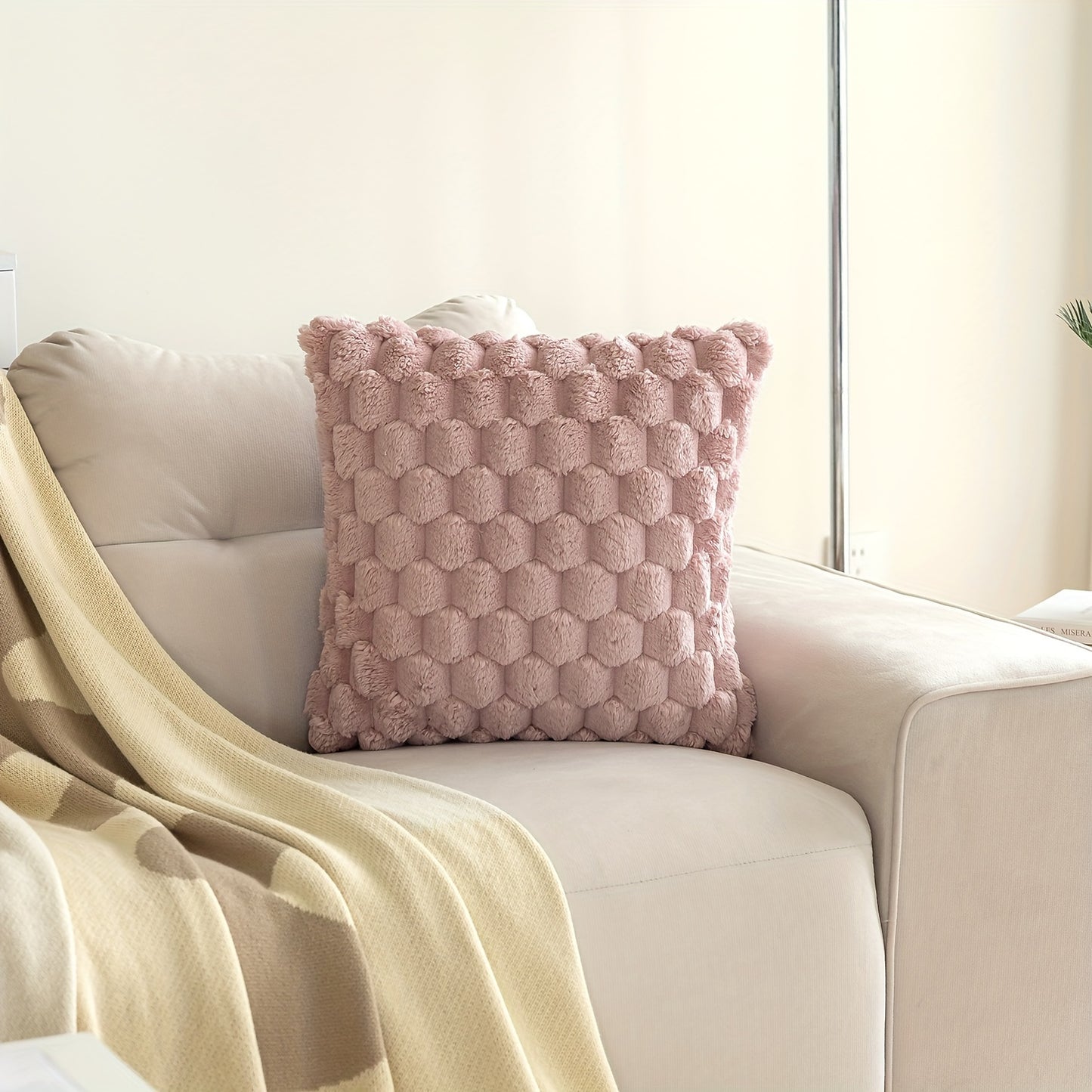 1pc Soft Plush Cream Couch Pillow Cover, Farmhouse Cushion Cover, Cozy Modern Home Decor, 45.72cm*45.72cm or 30.48cm*50.8cm, without insert.