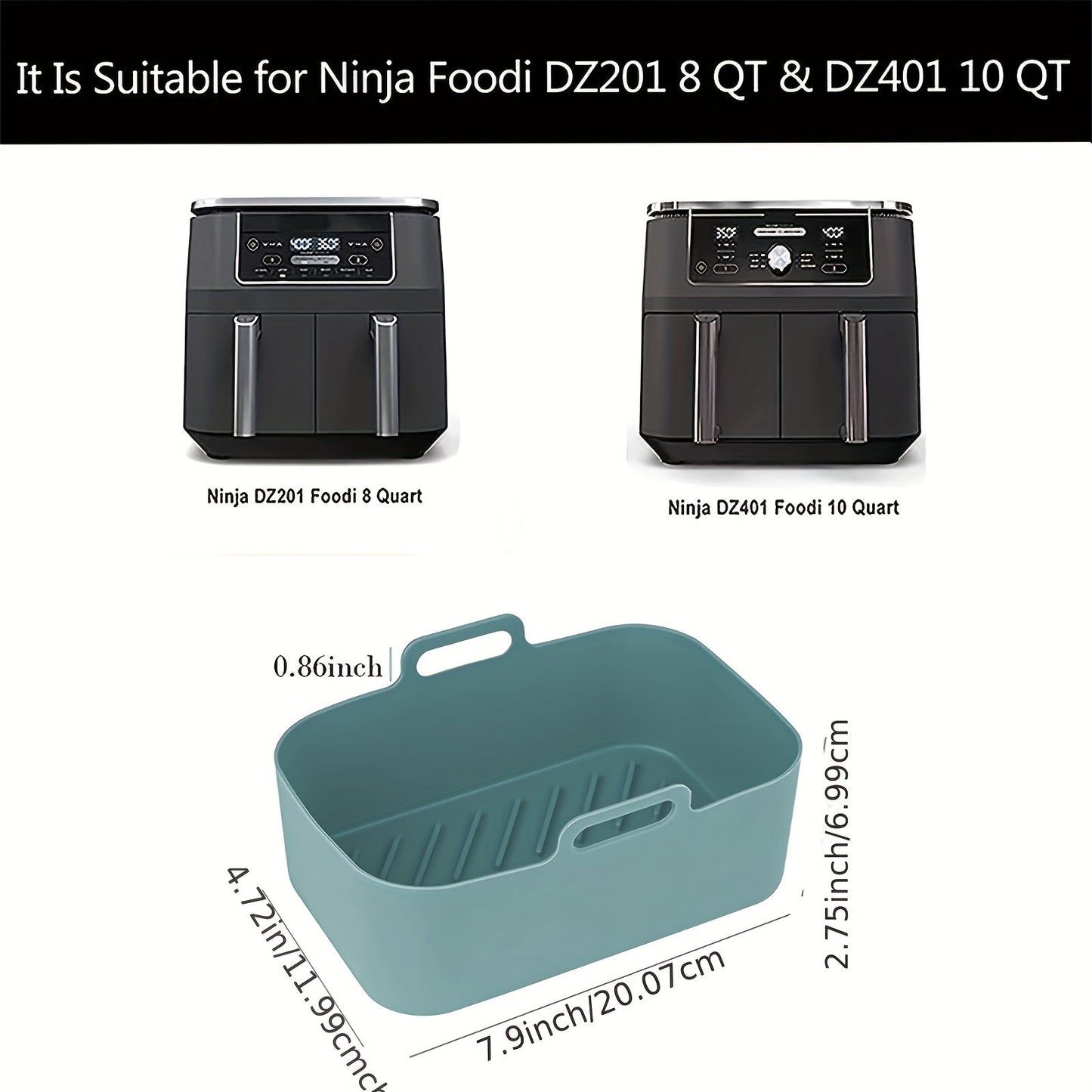 Set of 2 Silicone Liners for Air Fryer, Compatible with Ninja Foodi Dual DZ201 8QT/DZ090 6QT Models, MMH Reusable Pot Insert for Airfryer Baking Tray | Non-stick | Easy to Clean | Food Safe | Essential Kitchen Tools and Accessories