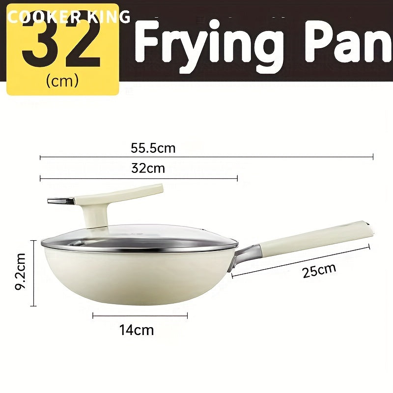 Non-Stick Skillet with Titanium Ceramic Coating by COOKER KING, Dishwasher Safe, Suitable for Gas Stoves, Ergonomic Handle, Uncoated, Available in 30/32CMsizes.