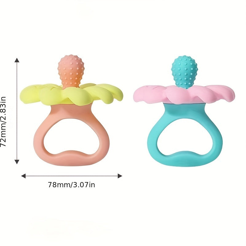 Soft and Safe Flower Silicone Teether for Young Children - Easy to Hold and Chew, Available in Pink, Blue, or Yellow - Ideal Christmas Present for Kids