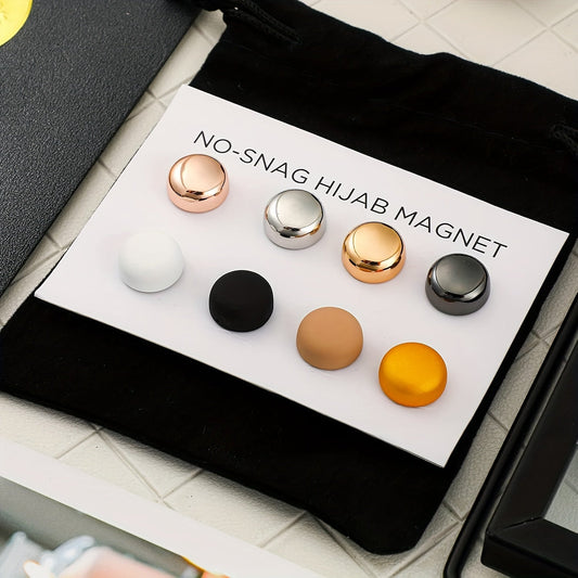 Versatile and colorful magnetic scarf buttons in a set of 8 pairs. Made of strong commercial-grade alloy material, these pins are small but durable. Add a touch of luxury and style to your outfits with these round-shaped novelty accessories for women's