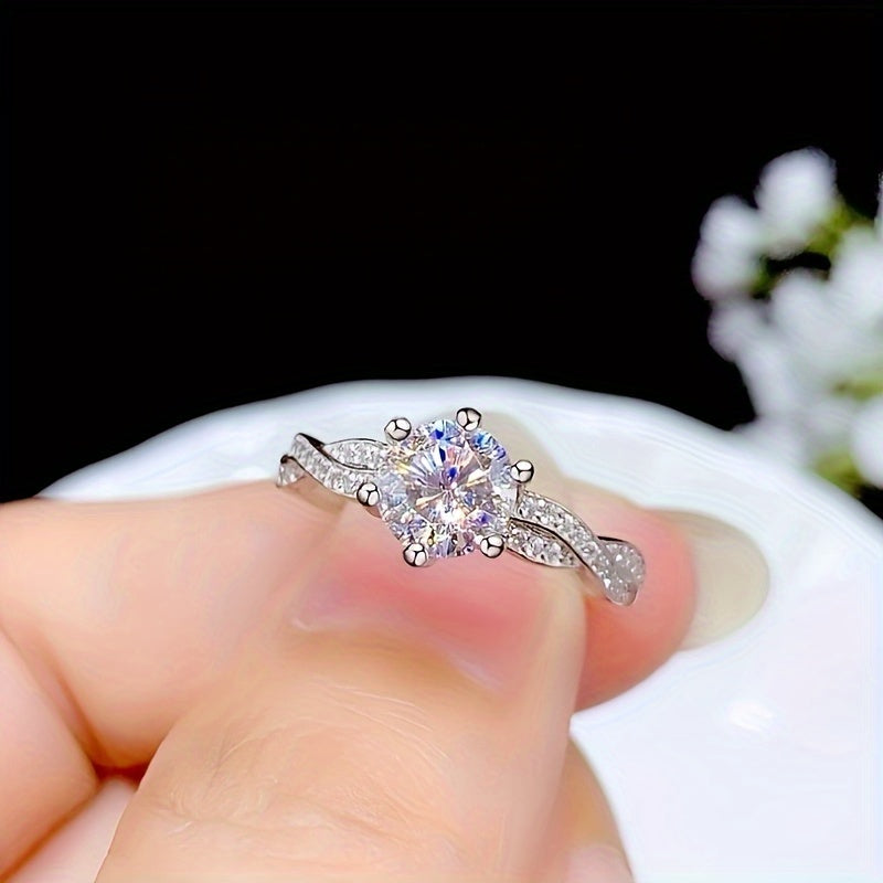 3.1g Fashion S925 Pure Silver Double Layered Six-Prong Round Entwined Cross Geometric Couple Engagement Ring for Women