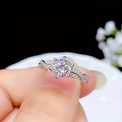 3.1g Fashion S925 Pure Silver Double Layered Six-Prong Round Entwined Cross Geometric Couple Engagement Ring for Women