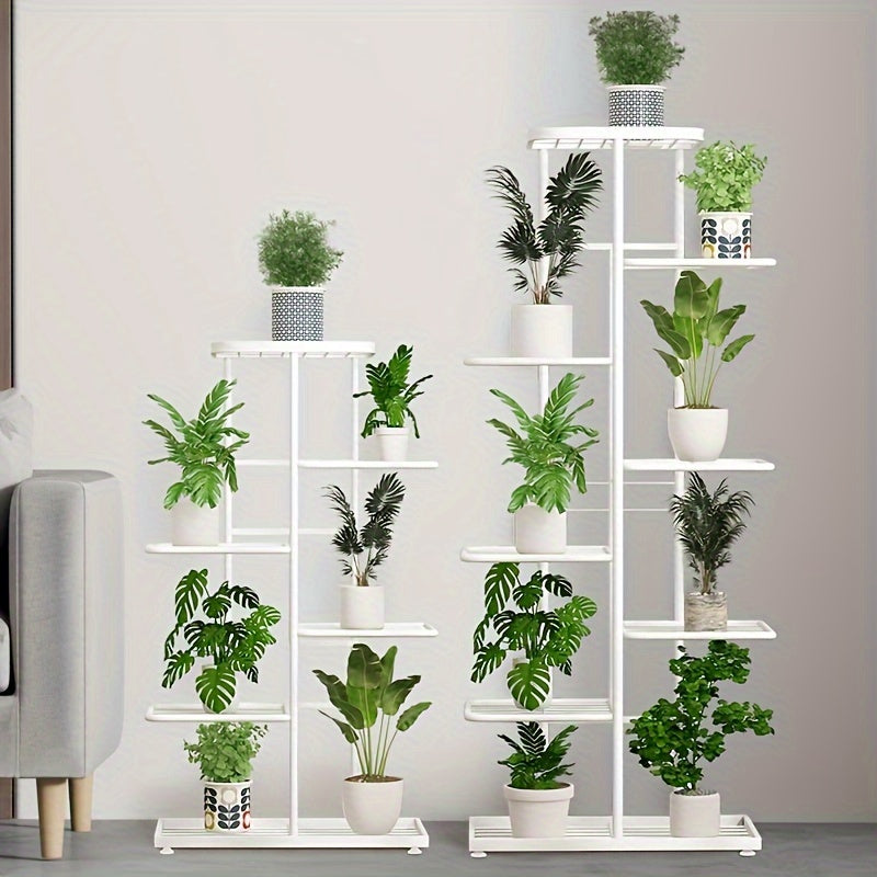 Special offer: Black Five metal plant stand with 8 layers, holding up to 9 potted plants. Ideal for indoor or outdoor use, displaying succulents and green plants. Features rust-proof